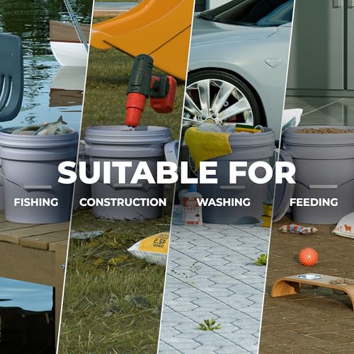 EconoHome 5-Gallon Grey Bucket Pail Container with Lid | Metal Handles with Plastic Grip | Easy Stack and Store | Heavy-Duty, Approx 90 MIL, Extra Durable | Food Grade | BPA Free - 3 Pack - color: Gray, size: 3 Pack