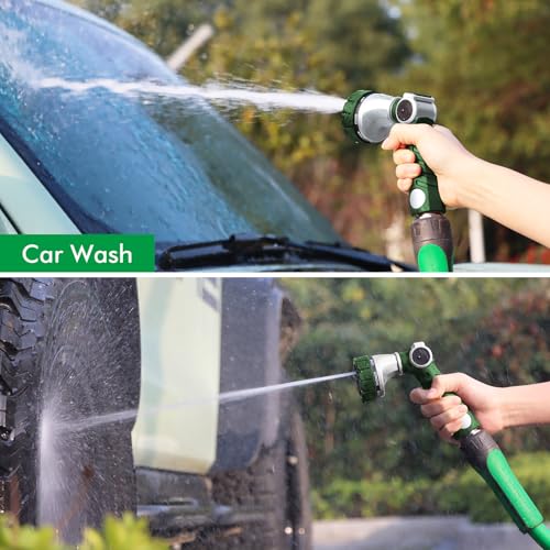 RESTMO Heavy Duty Hose Nozzle, Metal Garden Water Hose Sprayer with 7 Watering Patterns, Thumb Control, On Off Valve, High Pressure Nozzle Sprayer for Watering Plants, Car and Pet Washing, Green - color: Green
