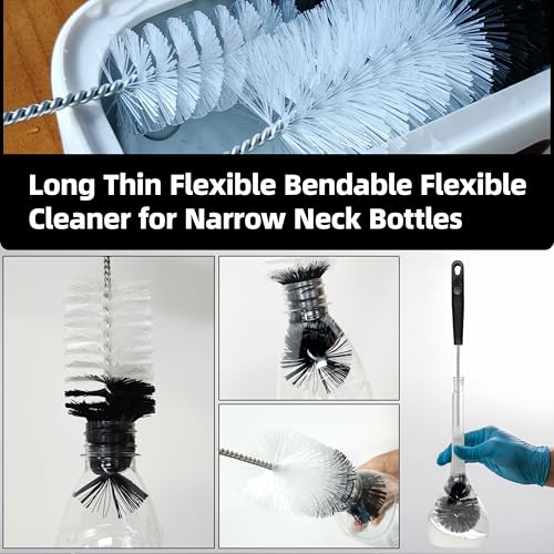 2 Pcs Bottle Brushes Set, Long Thin Flexible Bendable Flexible Cleaner for Narrow Neck Bottles, Water/Wine/Beer/Baby Bottles, Pipes, Tubes, Hoses, Teapots - Bendable & Dishwasher Safe - size: 14.8" standard