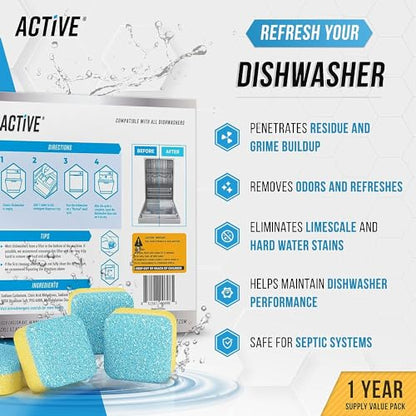 Washer Dishwasher Disposal & Coffee Cleaner Tablets - 96 Tabs Includes ACTIVE Washing Machine Cleaner, Dishwasher, Disposer, Coffee Maker Descale Tabs - Deep Clean & Refresh Appliance - 1 Year Supply - style: 96 Tablets Appliance Cleaning Bundle - Coffee