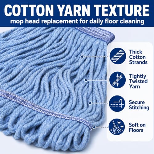6 Pack Heavy Mop Replace Head，mop Head Replacement,Commercial mop Heads,Reusable Mop Head Refills-Replacement Mop Heads SuitableWet Industrial Blue Cotton Looped End String Head Refill (Blue) - size: 17 Ounce 6Pack