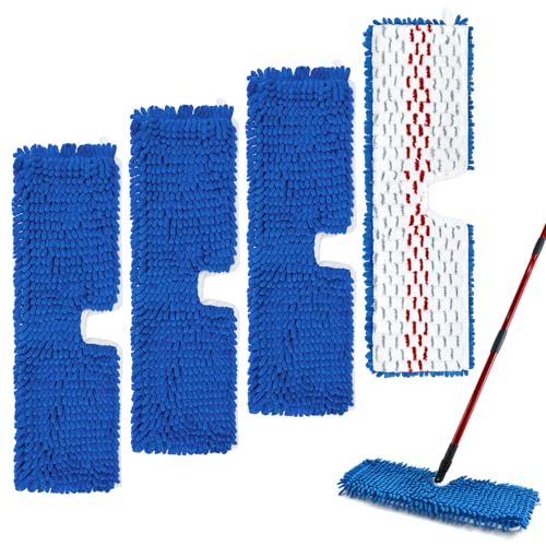 4 Pack Mop Head Replacement Compatible with O-cedar Hardwood Floor 'N More Microfiber Dual or 3-Action Flip Mop Refill Chenille Mop Replace Pads for Ocedar Dual-Action Flip Mop,Reusable & Washable Pad - color: 4 Pack Blue & Red Chenille Flip Mop Pads