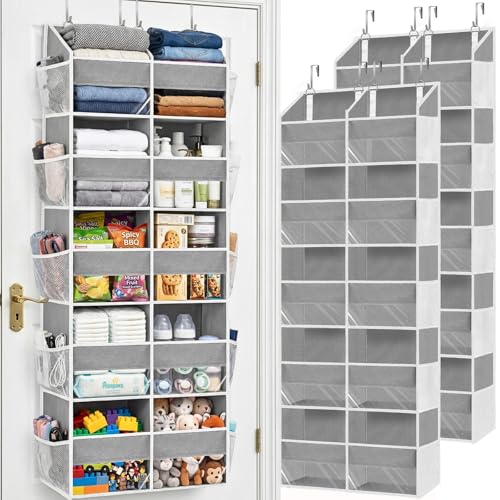 2 Pack Over The Door Organizer 5 Tiers, Extra Large Behind Door Storage of 10 Compartments, 80 lbs Weight Capacity Over Door Organizer, Door Hanging Organizer for Closet, Diaper Organizer, Light Gray - color: 2pack - Light Grey