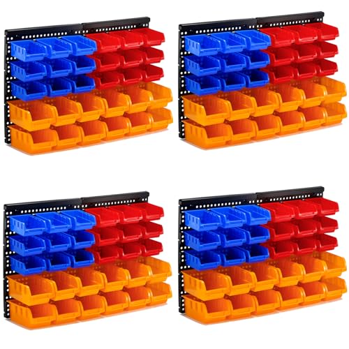 30-Bin Wall Mounted Storage Bins Kit, Tool Organizer Rack, Garage Hardware Organizer, Parts Storage Bins, DIY Combination 4 Set (Red & Blue & Orange Type) - size: 50.4inch*32.4inch, style: Style-301