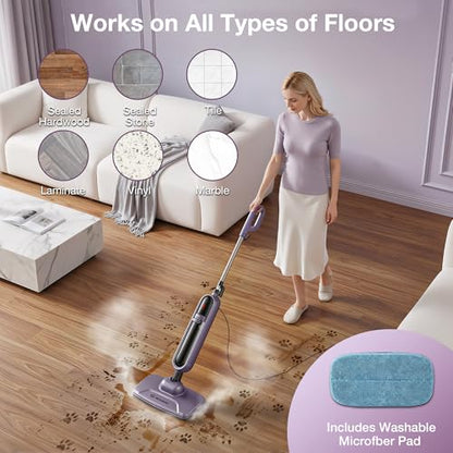 Maircle Steam Mop, 17oz Large Water Tank, Detachable for Hardwood Tile Grout, Furniture, Purple