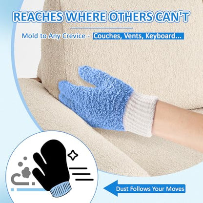 MIG4U Microfiber Dusting Gloves House Cleaning Glove for Blinds, Windows, Shutters, Furniture, and Car, Reusable Lint-Free Blue S/M - color: Blue Mitten 1 Pair, size: Small-Medium