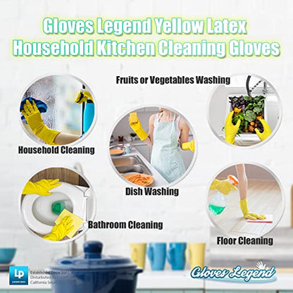 Yellow Household Kitchen Cleaning Dishwashing Reusable Gloves - Medium & Small - color: Yellow Latex - 3 Pairs