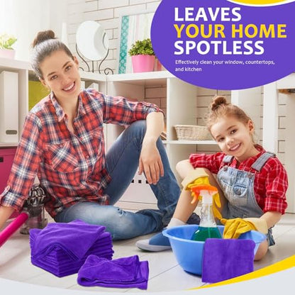 Nuenen Microfiber Cleaning Cloths for Cars 16 x 16 Inch Ultra Absorbent Car Towels Drying Reusable Cleaning Supplies House Kitchen Window Microfiber Towel(Purple,60 Pcs) - color: Purple