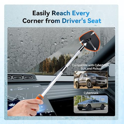 XINDELL Windshield Cleaner Tool, Car Window Cleaning Kit with 4 Reusable Microfiber Pads, Extendable Handle & 360° Rotating Head, Safety Hammer, Streak-Free Auto Glass Wiper for Car Truck SUV RV - color: Orange