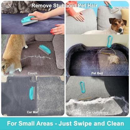 Carpet Rake for Pet Hair Removal (3 Pack), Dog Cat Fur Remover Rubber Broom, Lint Shaver Cleaner Tools Pro, Long Handle Carpet Scraper Brush for Carpet, Rug, Car Mat, Couch, Pet Bed, Furniture