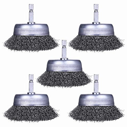 5 Pack Wire Cup Brush for Drill, Wire Brush for Drill 1/4 Inch Hex Shank, 0.012 Inch Coarse Carbon Steel- 3 Inch Wire Brush Drill Attachment - style: 5 Pcs wire cup brush