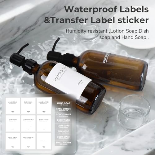 2 Packs Glass Dish Soap Dispenser Set for Kitchen, Hand and Dish Soap Dispenser with Stainless Steel Pump & Resin Tray, Rental-Modern Refillable Countertop Soap Dispenser for Bathroom,Amber - color: Amber