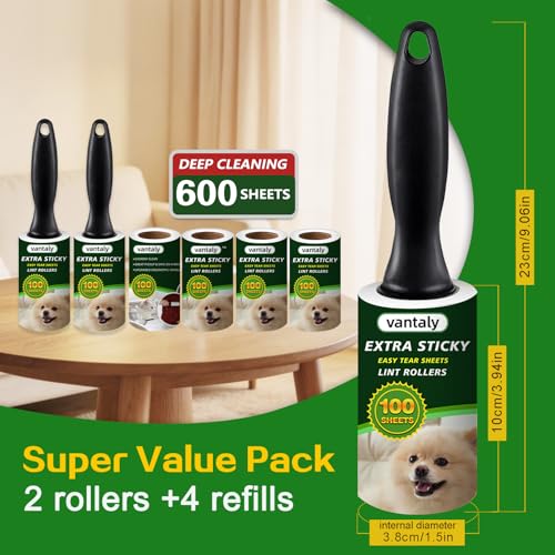 Lint Rollers for Pet Hair Extra Sticky, 600 Sheets Value Set Lint Roller with 2 Upgraded Handles, 6 Rollers Portable Pet Lint Remover for Clothes, Furniture, Carpet, Dog & Cat Hair Removal - size: 6 pcs - 600 Sheets