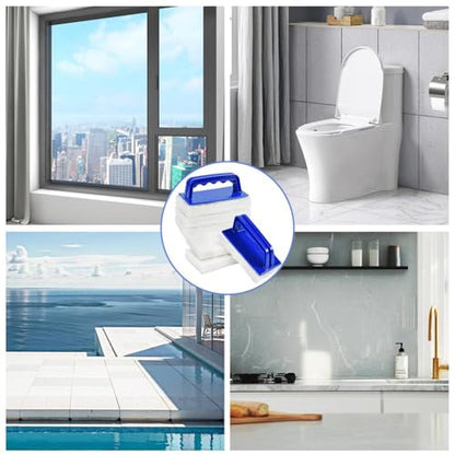 YoleShy Shower Scrubber Non-Scratch Bathtub Scrubber Heavy Duty Scrub Pad with Handle for Bathroom Tile Bathtubs Shower Tile Sink Pool Tile Spas (Blue) - color: Blue