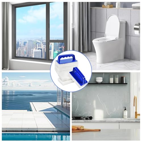 YoleShy Shower Scrubber Non-Scratch Bathtub Scrubber Heavy Duty Scrub Pad with Handle for Bathroom Tile Bathtubs Shower Tile Sink Pool Tile Spas (Blue) - color: Blue