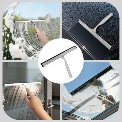 Squeegee for Shower Glass, 10-Inch Shower Squeegee for Glass Doors, All-Purpose Stainless Steel and TPR Rubber for Streak-Free Cleaning on Glass Shower Doors, Mirrors, Windows, Tile and Car Glass