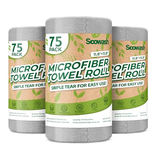 Microfiber Cleaning Cloths Roll, 225 Pack Tear Away Microfiber Towels Roll, 12" x 12" Lint Free Rags, Reusable Cleaning Cloths, Washable, Scratch Free,Ultra Absorbent Dish Rags(Grey) - color: Grey, size: 225 pack