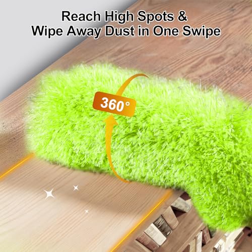 Tiumso Duster with Extension Pole 100 inch Extendable Reusable Dusters for Cleaning 5-in-1 Anti-Spin Dusting Kits for High Ceiling Fans, Cobwebs & Vents, Reinforced Stainless Steel Telescopic Handle - color: Lime Green