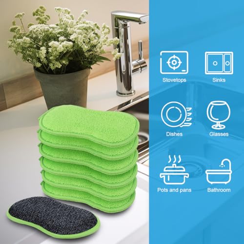 HOMEXCEL 12 Pack Multi-Purpose Scrub Sponges Kitchen Dish Sponge Non-Scratch Microfiber Sponge for Efficiently Cleaning Dishes Pots Pans, Green - color: Green