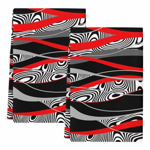 Red Black Stripes Kitchen Towels Set of 2,Absorbent Microfiber Soft Dish Hand Tea Bath Towel,Modern Gradient Abstract Lines Art Quick Dry Cleaning Cloth Washclothes for Bathroom Hotel Spa Gym 18"x28" - color: Red, size: 2 PCS-18 x 28in