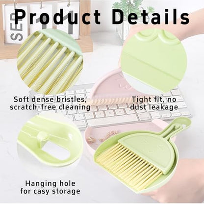 Green Mini Broom and Dustpan Set, Small Handheld Brush Combo for Kids Kitchen Counter Table Desk Car and Pet Area Cleaning - color: Green