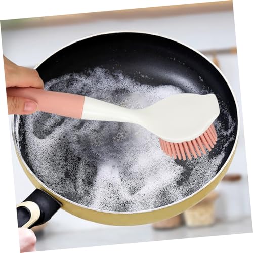 2Pcs Kitchen Dish Scrubber Brush Set Non-Scratch Silicone Pot Brush with Long Comfortable Handle for Effective Oil and Stain Removal on Pans and Dishes