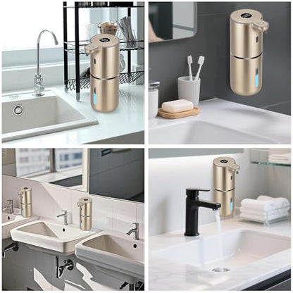 OHIFAST Automatic Foaming Soap Dispenser Touchless, USB Rechargeable Smart Hand Soap Dispenser, 6-Level Adjustable, 12.8oz/380mL Wall Mounted for Bathroom Kitchen Dish Soap-Gold - color: Gold, style: Foam