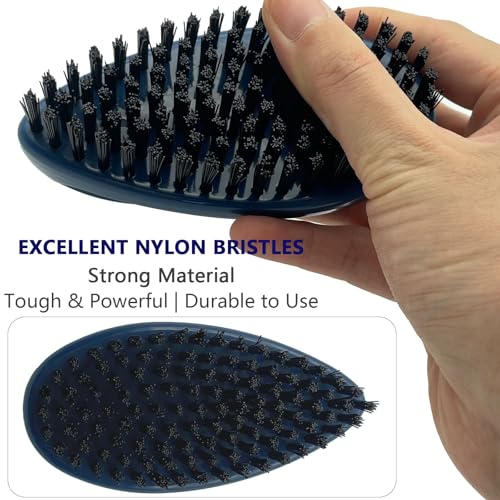 GKETN Small Scrub Brush with Nylon Bristles - Heavy Duty Cleaning Brush for Bathroom, Kitchen, Grout, Tiles - Non-Slip Teardrop Handle & Hangable Design - Deep Blue - color: Deep Blue