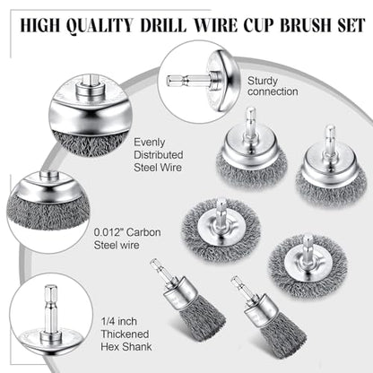 Bokon 24 Pcs Wire Brush for Drill Carbon Steel Wire Wheel and Pen Brush Set with 1/4-inch Hex Shank Wires Brushes Drill Attachments for Cleaning Rust Removal Scrub Surfaces Abrasive
