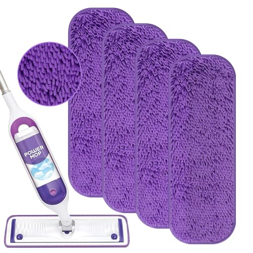 Reusable Power Mop Refill Pads for Swiffer Power Mop Starter Kit - Swifter Powermop Pads Refills - Multi-Surface & Wood Mopping Pad Refil for Floor Cleaning - Washable Microfiber Pad, 4 Pack - color: 4 Pack