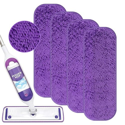 Reusable Power Mop Refill Pads for Swiffer Power Mop Starter Kit - Swifter Powermop Pads Refills - Multi-Surface & Wood Mopping Pad Refil for Floor Cleaning - Washable Microfiber Pad, 4 Pack - color: 4 Pack