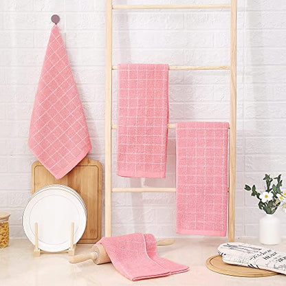Homaxy 100% Cotton Terry Kitchen Towels(Pink, 13 x 28 inches), Checkered Designed, Soft and Super Absorbent Dish Towels, 8 Pack - color: Pink, size: 13 X 28 - 8 Pack