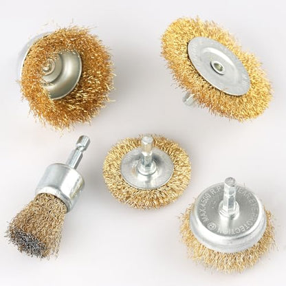 5 Pcs Wire Brush for Drill Set, Brass Wire Wheel for Drill, 1/4 Inch Hex Shank, Wire Brushes for Cleaning Rust for Drill - style: Set for 5Psc