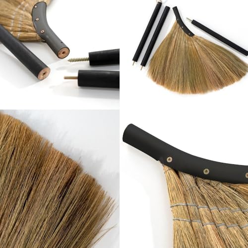 Vietnamese Straw Soft Broom - Indoor Grass Broom - Sweeping Hand with Black Long Handle Broomstick for House, Garage, Office, Lobby Room, Kitchen with 56.69 in Length - color: Black