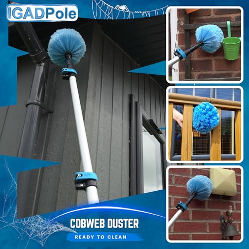 IGADPole 17 FT Water-Fed Washing Kit with Soap-Dispenser, Brush, 10″ Squeegee & Cobweb Duster for Windows, Gutters, Solar Panels & Exterior Walls - size: 17 ft Pole