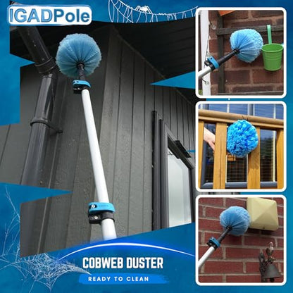 IGADPole 17 FT Water-Fed Washing Kit with Soap-Dispenser, Brush, 10″ Squeegee & Cobweb Duster for Windows, Gutters, Solar Panels & Exterior Walls - size: 17 ft Pole
