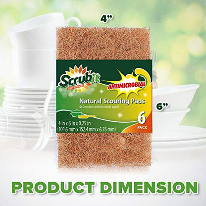 SCRUBIT Natural Scouring Pads (12 Pack) - Eco Friendly Scrubbing Pads for Kitchen Cleaning, Dishes, and Pots - Non-Scratch Kitchen Scrubbers - 100% Natural Sisal Fibers (12 Pack) - size: 6 Count (Pack of 2)