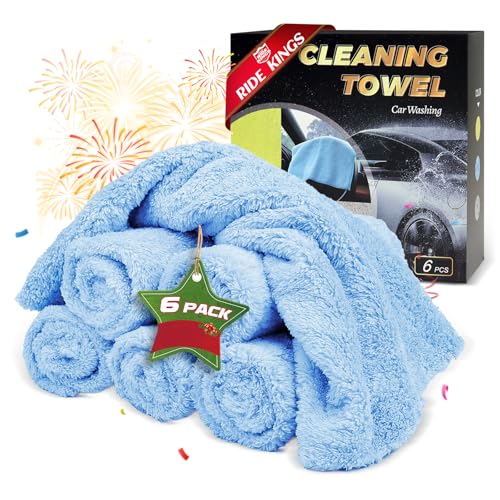 Car Wash Towels 16x16 - Coral Fleece, Blue 6-Pack | 450gsm thick coral fleece. Highly absorbent, lint & scratch-free for auto detailing, washing, and home cleaning. - color: Blue
