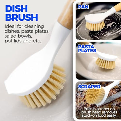 Holikme 7 Pack Scrub Brush Set & 6 Pack Bamboo Dish Brush Set
