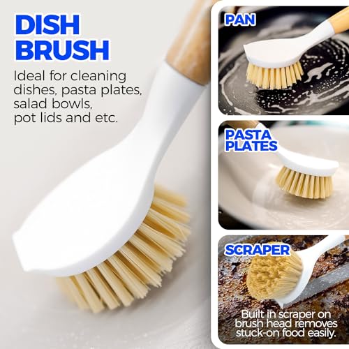 Holikme 6 Pack Dish Brush Scouring Pad Set with Bottle Brush, Dish Brush, Palm Scrub Brush and Straw Brush, Dish Scrubber Long Handle for Dish Bottle Cup Skillet Wok Pot Pan Cast Iron, Yellow - color: Yellow