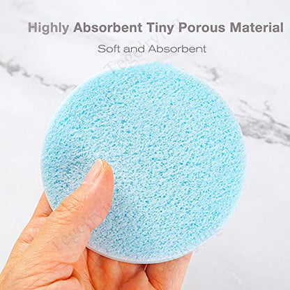 Facial Sponge Compressed,60 Pcs PVA Professional Makeup Removal Wash Round Face Sponges Spa Pads Exfoliating Cleansing for Women,Blue - color: Blue