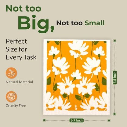 Swedish Dishcloths, Super Absorbent Multi-Surface Cleaning Cloths, Blue Floral Print, 80% Cellulose, 6.7x7.5 Inch, Set of 5 Designs - color: Multicolor