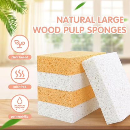 Extra Large Dish Sponges Kitchen for Cleaning, Natural Cellulose Sponges Reusable and Biodegradable, Non Scratch Sponge for Cleaning Household Use (2-Pack) - color: Yellow / White