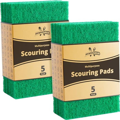 Green Sustainable 10 Pack Cleaning Scour Pads by Avant Grub. Powerful Stain Remover for Cookware. Easily Remove Grease and Residues. Eco-Friendly Solution for Kitchen Cleaning. - size: 10 Pack