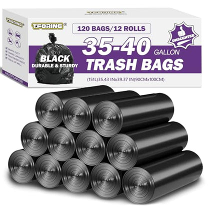 35-40 Gallon Trash Bags Unscented, 35'' x 40'', Black, 120 Count | Large 30+ Gal Garbage Bag,Plastic Can Liners,Fit 112 - 131 Liter Bins,Multipurpose for Home, Commercial Use,Yard Waste, Bulk - color: 35-40 Gallon | 120 Count