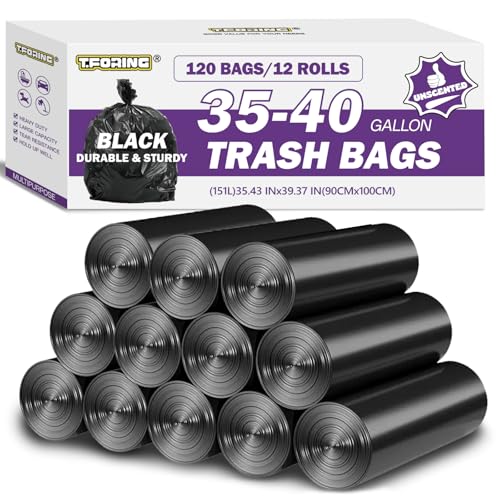 35-40 Gallon Trash Bags Unscented, 35'' x 40'', Black, 120 Count | Large 30+ Gal Garbage Bag,Plastic Can Liners,Fit 112 - 131 Liter Bins,Multipurpose for Home, Commercial Use,Yard Waste, Bulk - color: 35-40 gal-120