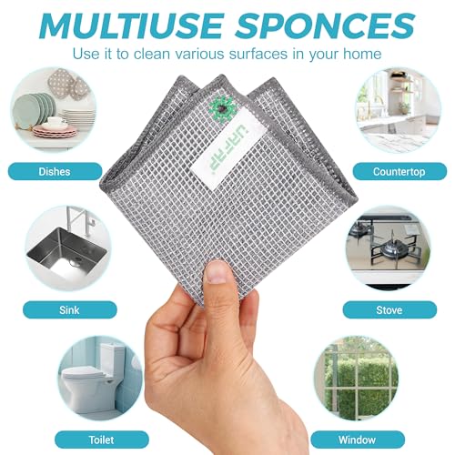12 Pcs New Upgrade 3-Layer Non Scratch Wire Dishcloth,Cleans Fast Without Scratching, Stands Up to Stuck-on Grime, Multi-Surface Safe, Cleaning Power for Everyday Jobs 7.87“ x 7.87” - color: 12pcs Three-layer [Middle Clip Rag]