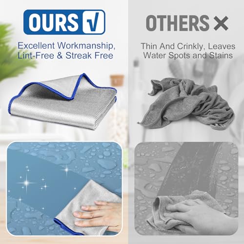 Microfiber Cleaning Cloth Polishing Glass Cleaner Absorbent Kitchen Towel Quick Drying Miracle Lint Free Rags for Household Auto Detailing Bathroom, Pack of 6, 12 x 12 Inch, Sliver-Blue - color: Sliver-blue, 12 X 12 Inch
