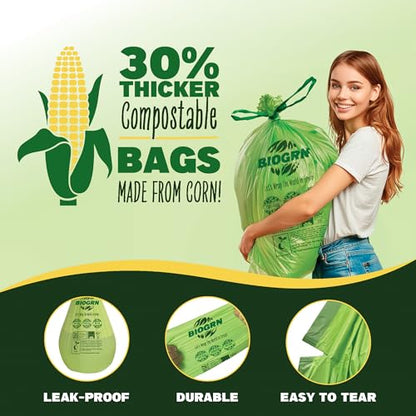 10-13 Gallon Compostable Trash Bags Drawstring 30 Bags Heavy Duty Extra Thick 1 Mil 49.21 Liter Biodegradable Trash Bags Compost Bags Green for Kitchen ASTM D6400 US BPI and OK Compost Home Certified - color: 13 Gal, Drawstring Bags, 30 Count