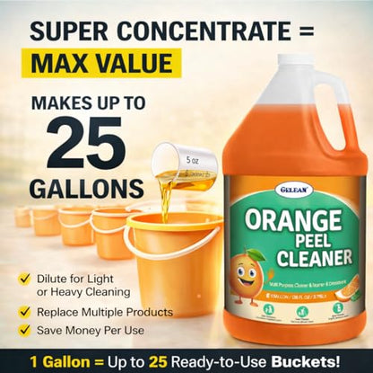 orange peel Multi Purpose Cleaner & Deodorant - Floor Cleaner (Made in USA) | Tile, Stone, Laminate, Vinyl & Natural Wood Floor Cleaner for Mopping, Cleaner Refill for Commercial Use, 1 Gal.